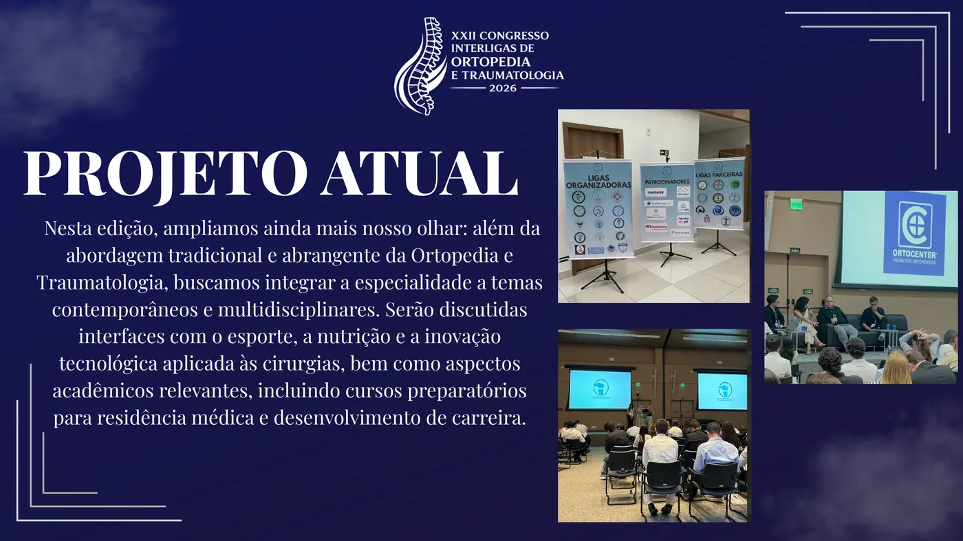 Prospecto do projeto atual com fotos de congresso e apresentação